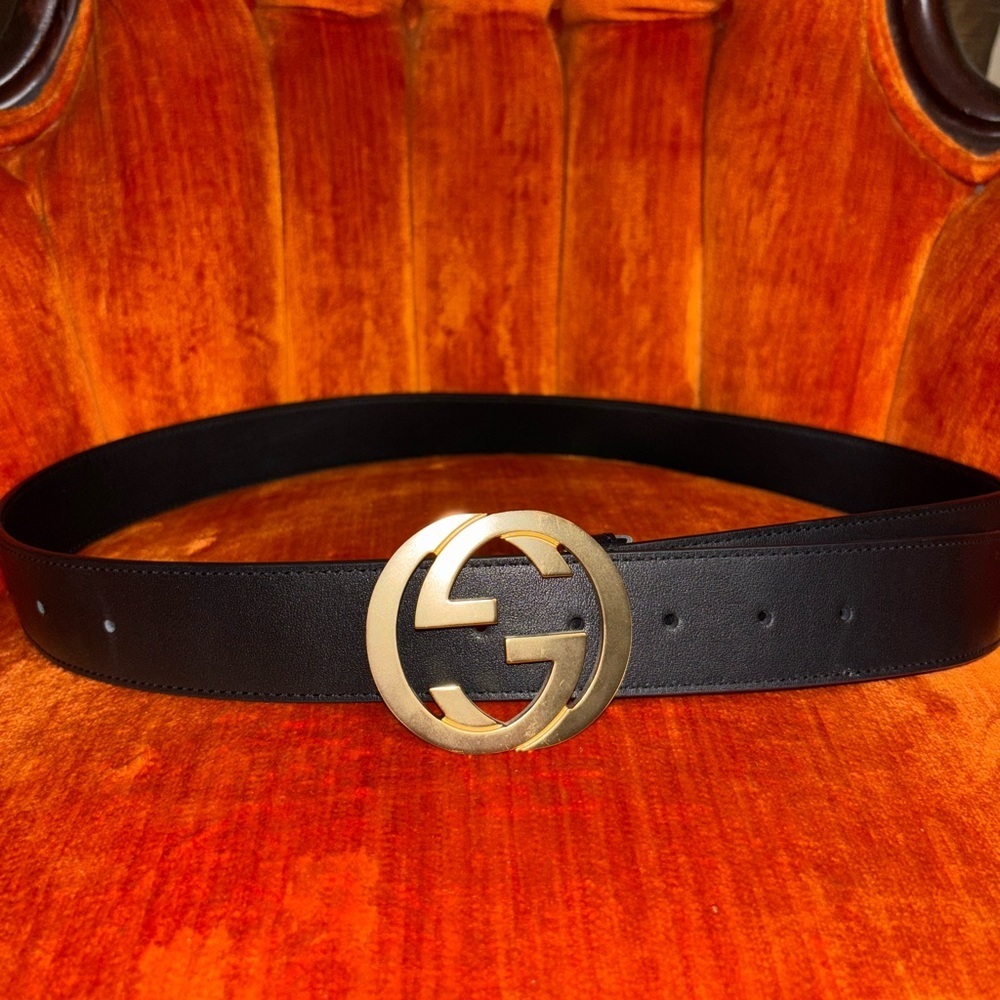 Authentic Gucci GG Marmont Black Leather Belt Size with Gold Logo 40/100 - Picture 6 of 12